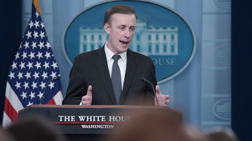  US national security adviser Jake Sullivan answers questions during the daily press briefing at the White House on May 13, 2024, in Washington, DC.