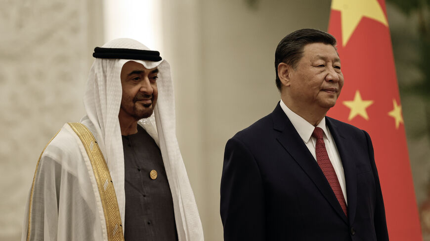 Chinese President Xi Jinping and United Arab Emirates President Sheikh Mohammed bin Zayed Al Nahyan attend a welcome ceremony at The Great Hall of People on May 30, 2024 in Beijing, China. 