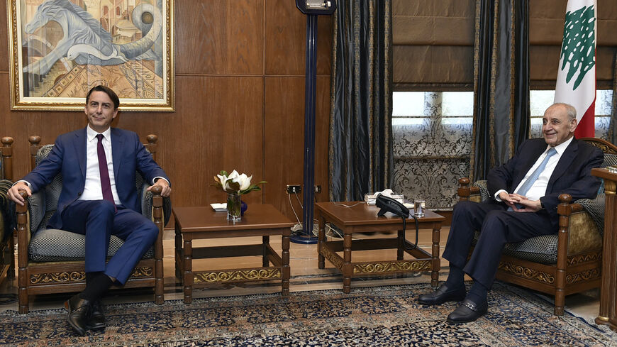 US special envoy Amos Hochstein (L) meets with Lebanon's Parliament Speaker Nabih Berri in Beirut on June 18, 2024 amid continuing tensions on the Lebanese-Israeli border. 