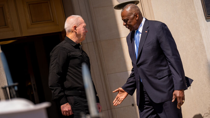 ARLINGTON, VIRGINIA - JUNE 25: U.S. Secretary of Defense Lloyd Austin and Israeli Defense Minister Yoav Gallant walk into the Pentagon on June 25, 2024 in Arlington, Virginia. Their meeting comes a day after Gallant and U.S. Secretary of State Antony Blinken sat down together to discuss Gaza and Lebanon. (Photo by Andrew Harnik/Getty Images)