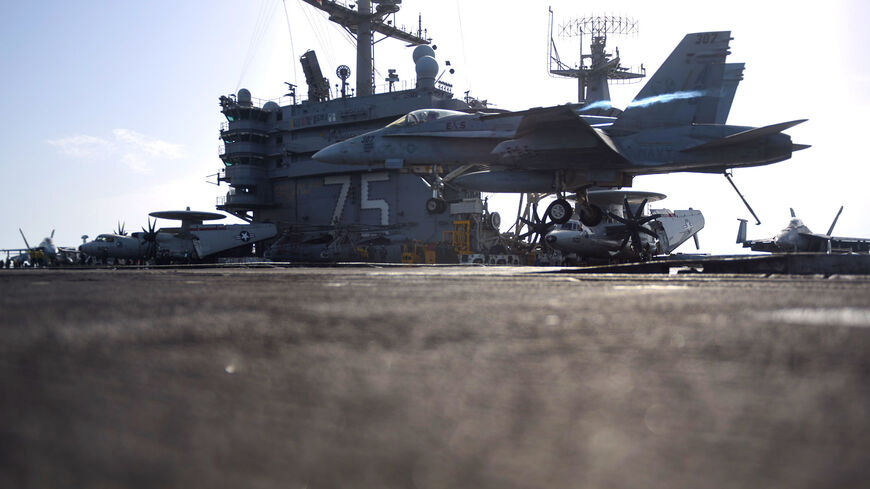 MEDITERRANEAN SEA - JUNE 14: In this handout provided by the U.S. Navy, an F/A-18C Hornet, assigned to the Rampagers of Strike Fighter Squadron (VFA) 83, lands on the flight deck of the aircraft carrier USS Harry S. Truman June 14, 2016 in the Mediterranean Sea. The Harry S. Truman Carrier Strike Group is deployed in support of Operation Inherent Resolve, maritime security operations and theater security cooperation efforts in the U.S. 6th Fleet area of operations. (Photo by Ethan T. Miller/U.S. Navy via Ge