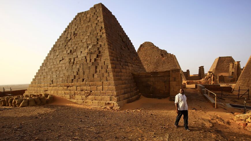 This picture taken on April 24, 2018, shows Meroitic pyramids at the archaeological site of Bajarawiya, near Hillat ed Darqab, some 250 kilometers northeast of Khartoum.