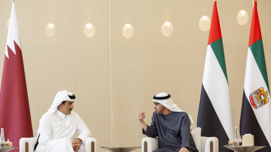 UAE President Sheikh Mohamed bin Zayed Al Nahyan and Qatari Emir Sheikh Tamim bin Hamad Al -Thani meet in Abu Dhabi on Sunday. (WAM)