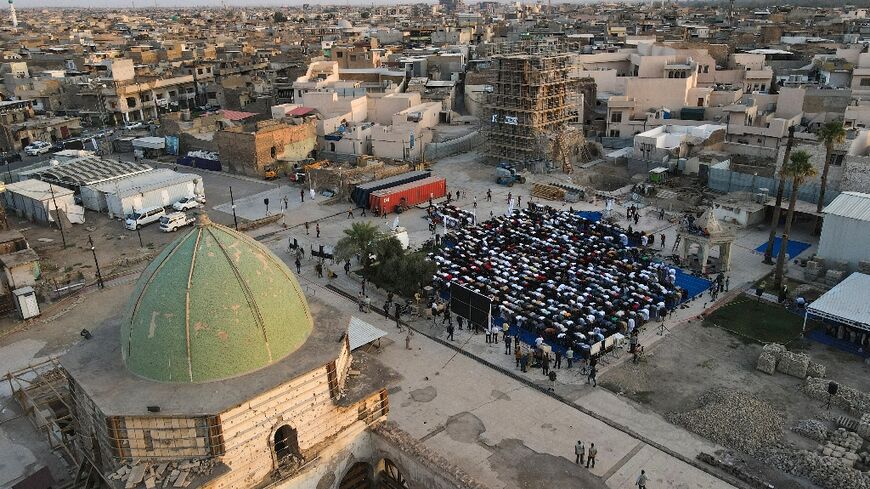 Muslims gathered to pray in the courtyard of the Al-Nuri mosque in Mosul during Eid al-Adha in 2022