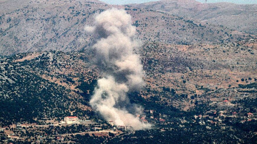 A smoke plume during Israeli bombardment of Kfarshuba in south Lebanon near the border
