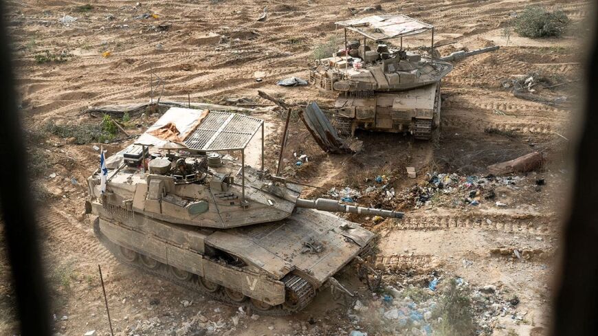 A handout picture released by the Israeli army shows tanks in Rafah, in the southern the Gaza Strip