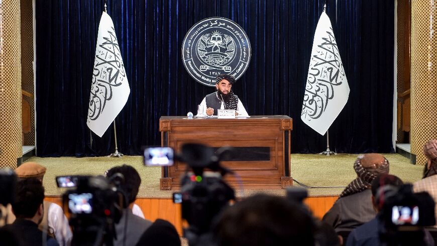 A Taliban spokesman addresses a press conference in Kabul on June 29, 2024