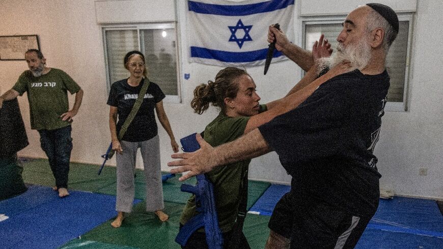 Students in the occupied West Bank train in Krav Maga, an Israeli martial involving an aggressive fighting style and blows to weak points such as the throat