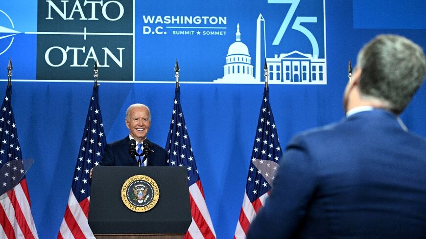 US President Joe Biden holds a news conference at the close of the NATO summit in Washington on July 11, 2024