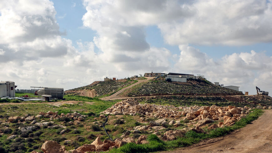 A picture shows a view of the Israeli settler unauthorised outpost of Meitarim Farm near Hebron city in the occupied West Bank on Feb. 14, 2024. 