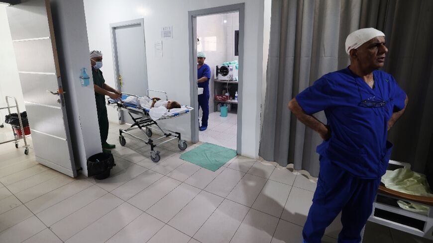 Wounded Palestinians receive care at an MSF clinic in Gaza's southern city of Rafah in April