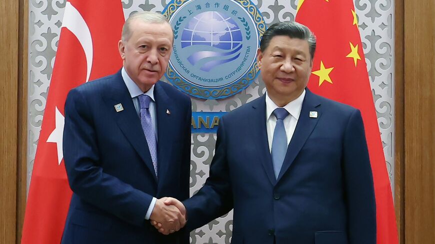 President Recep Tayyip Erdogan, who is in Astana for the 24th Summit of the Council of Heads of State of the Shanghai Cooperation Organization, meets with President Xi Jinping of China, on July 4, 2024.