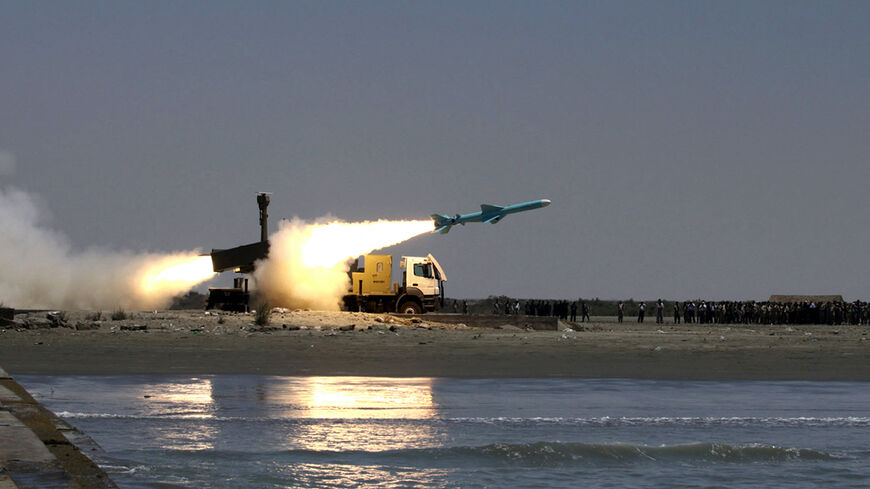 A picture obtained from Iran's Fars news agency, shows an Iranian-made Noor (Light) ground-to-sea missile fired by the Islamic republic's navy on May 11, 2010 during military exercises in the Iranian port of Bandar Jask on the Sea of Oman.