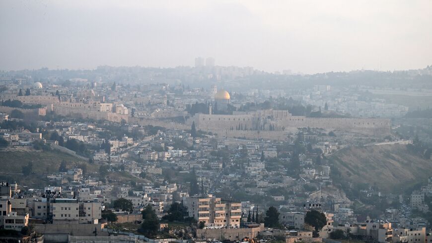 A panoramic view of Jerusalem's Old City is pictured at dawn of April 14, 2024, after Iran launched a drone and missile attack on Israel. Iran launched more than 200 drones and missiles on Israel in an unprecedented attack late April 13, 2024, the Israeli army announced, in a major escalation of the long-running covert war between the regional foes.