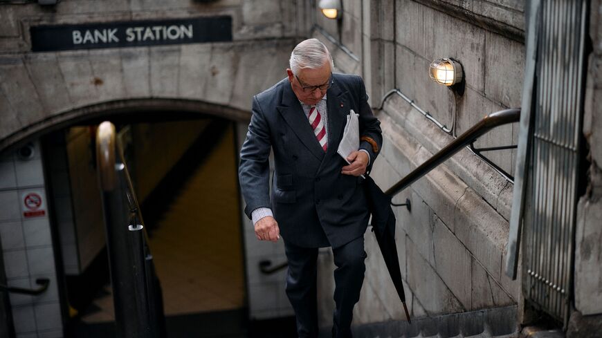 A man walks out of Bank Station, in The City financial district, in central London, on June 12, 2024. (Photo by BENJAMIN CREMEL / AFP) (Photo by BENJAMIN CREMEL/AFP via Getty Images)