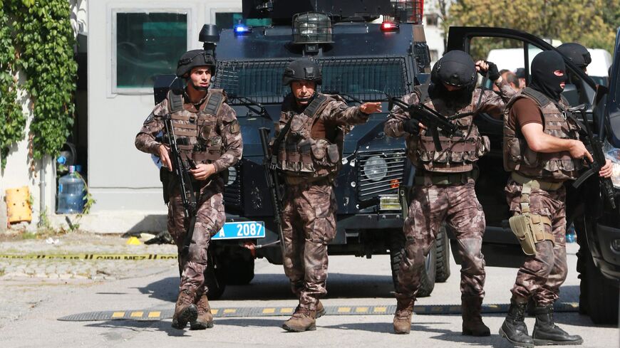 Police special forces patrol in front of the Israeli Embassy in Ankara, Turkey, on Sept. 21, 2016.