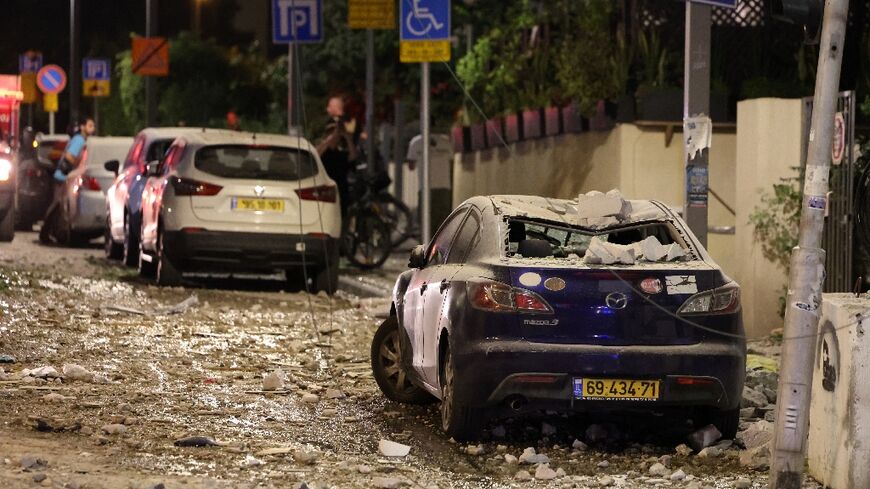 A street in Tel Aviv after it was hit by a rocket fired from the Gaza Strip on October 7, 2023