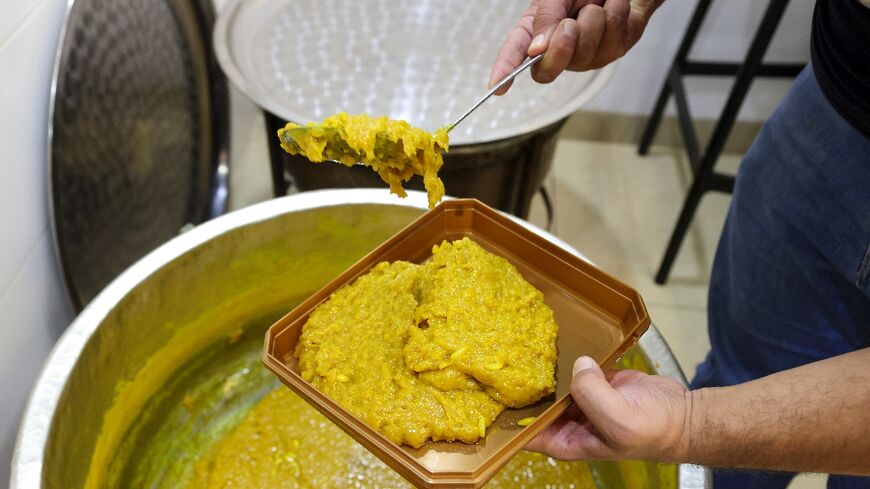 Traditional Beiruti dessert mufataka is packed into a plastic container