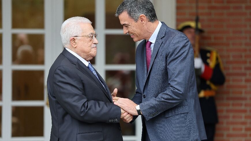 Spain's Prime Minister Pedro Sanchez welcomed Palestinian president Mahmud Abbas to Madrid