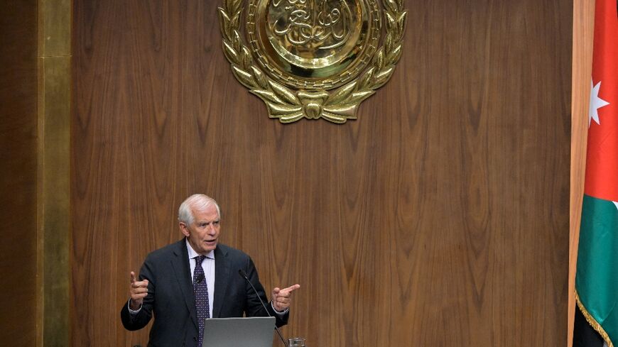 EU foreign policy chief Josep Borrell addresses an Arab League meeting in Cairo