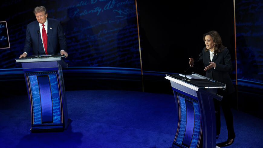 Republican presidential nominee, former U.S. President Donald Trump and Democratic presidential nominee, U.S. Vice President Kamala Harris debate for the first time during the presidential election campaign at The National Constitution Center on September 10, 2024 in Philadelphia, Pennsylvania. After earning the Democratic Party nomination following President Joe Biden's decision to leave the race, Harris faced off with Trump in what may be the only debate of the 2024 race for the White House. (Photo by Win