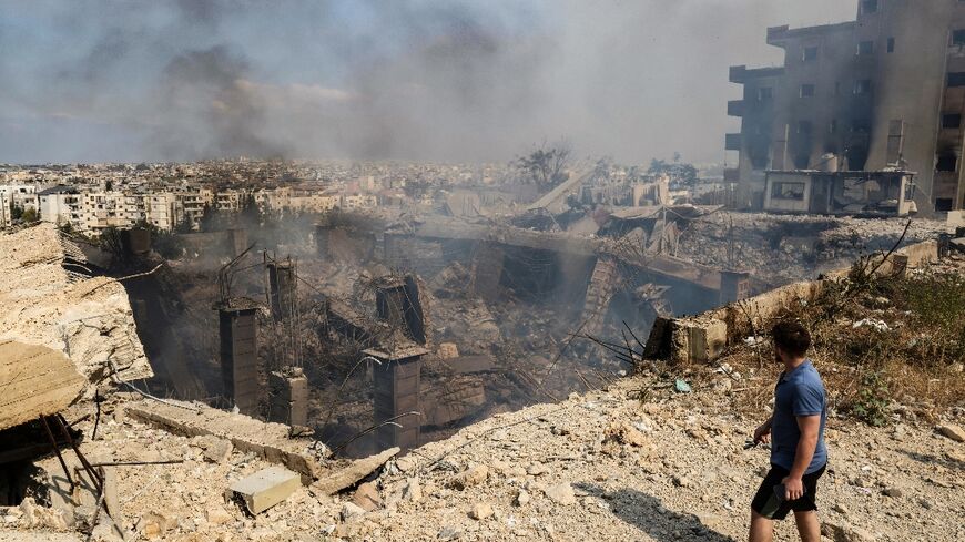 Destruction at a factory targeted in an Israeli airstrike south of Beirut