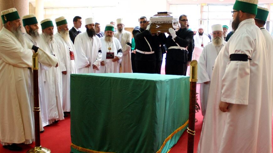 The funeral of the Bektashi leader Haji Dede Reshat Bardhi in Tirana in 2011. He helped reestablish the order after communism