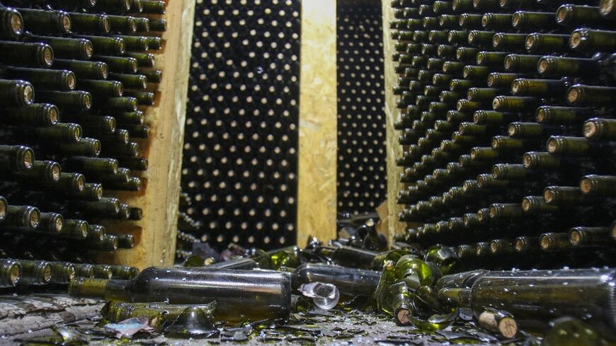 The damage inside a winery that was partially hit in an Israeli air strike in the Bekaa region