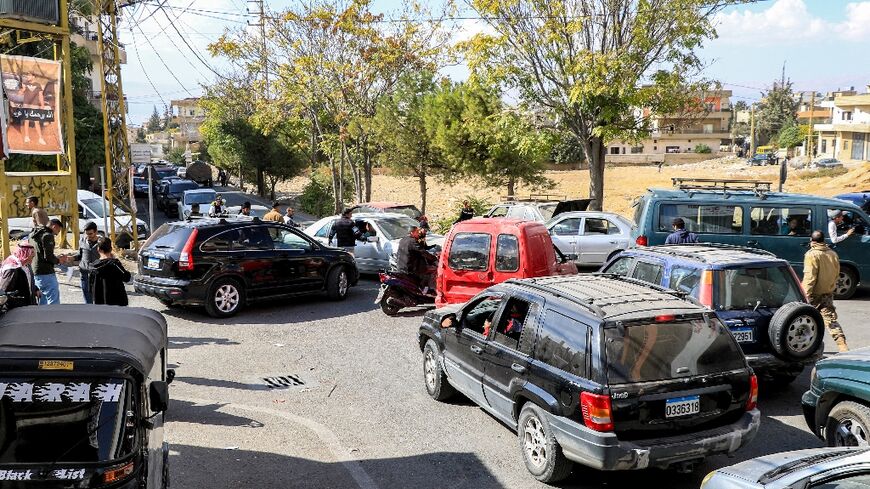 Traffic snarls the roads out of Baalbek as residents flee Lebanon's main eastern city following an Israeli evacuation warning