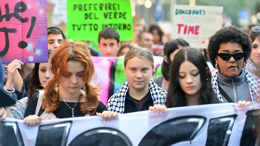 Thunberg wore a keffiyeh, a traditional scarf symbolising the Palestinian struggle against Israel