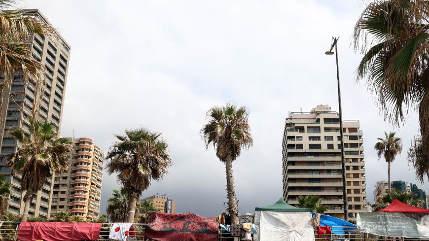 Makeshift tents shelter displaced people along Beirut's seafront