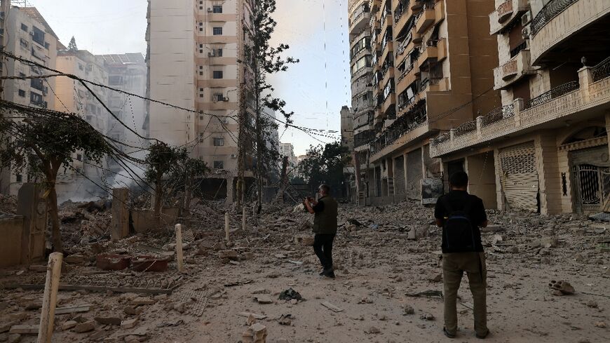 The site of an Israeli strike on Beirut's southern suburbs, a stronghold of Iran-backed Hezbollah militants