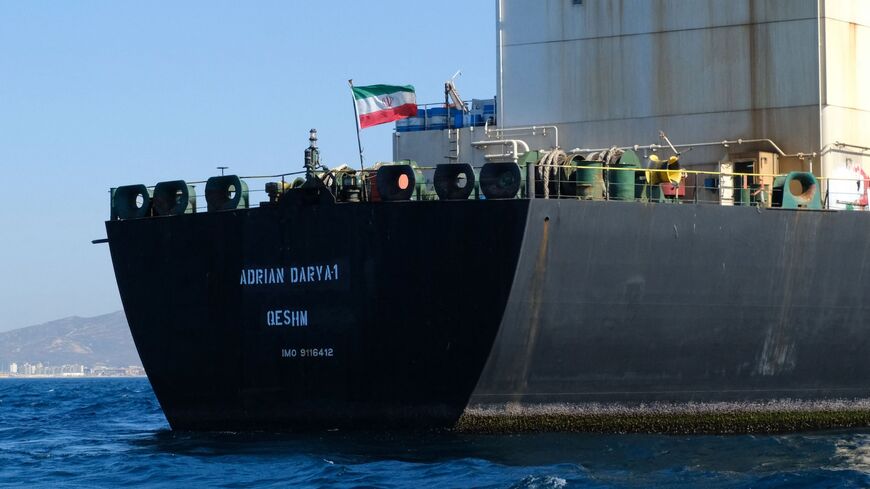 An Iranian flag flutters on board the Adrian Darya oil tanker, formerly known as Grace 1, off the coast of Gibraltar on Aug. 18, 2019. 