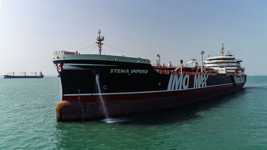 This picture taken on Sept. 27, 2019 shows the British-flagged oil tanker Stena Impero as it leaves Bandar Abbas port in southern Iran.