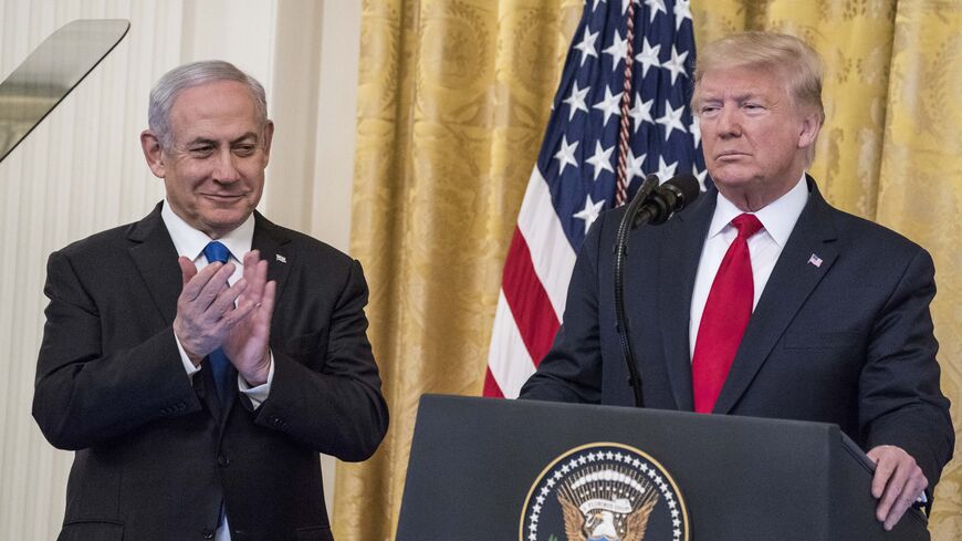 WASHINGTON, DC - JANUARY 28: U.S. President Donald Trump and Israeli Prime Minister Benjamin Netanyahu participate in a joint statement in the East Room of the White House on January 28, 2020 in Washington, DC. The news conference was held to announce the Trump administration's plan to resolve the Israeli-Palestinian conflict. (Photo by Sarah Silbiger/Getty Images)