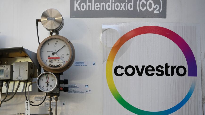 The photo shows a tank for carbon dioxide of chemical company Covestro AG at their at their plant in Dormagen, western Germany, on Feb. 11, 2020. 