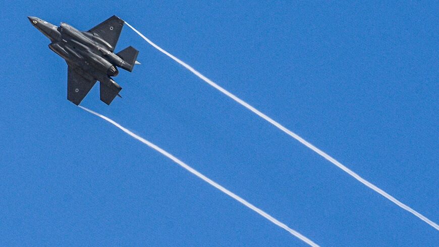 An Israeli Air Force F-35I Adir multirole fighter aircraft flies over the Negev Desert after taking off from a military base en route to the Gaza Strip on Oct. 14, 2023. 