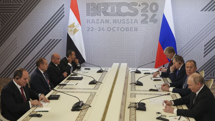 Russia's president, Vladimir Putin, meets with Egyptian President Abdel Fattah al-Sisi on the sidelines of the BRICS summit in Kazan on Oct. 22, 2024. 