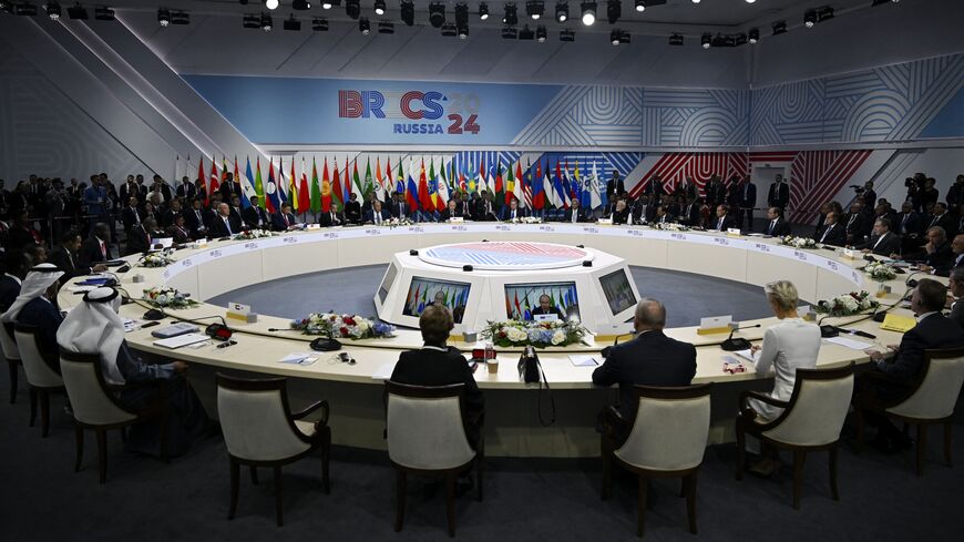 Russia's president, Vladimir Putin, gives a speech during the extended format meeting of the BRICS summit in Kazan on Oct. 23, 2024. 