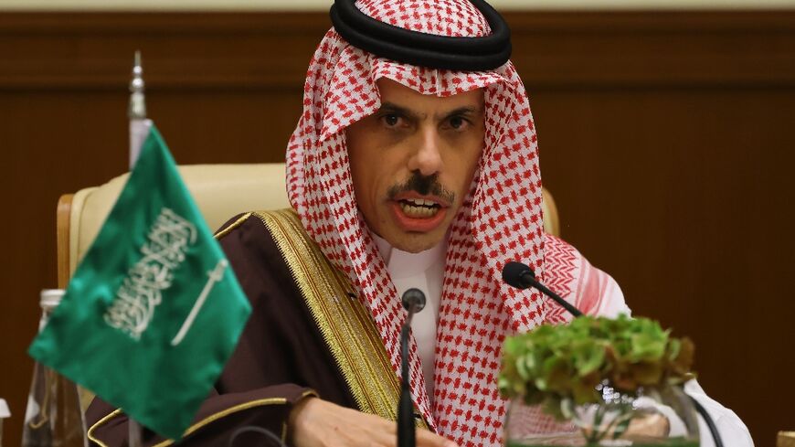 Saudi Foreign Minister Faisal bin Farhan at the closing press conference of the Riyadh summit