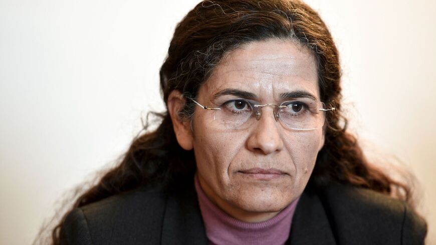 One of the two top political leaders of the Syrian Kurdish alliance and co-chair of the Syrian Democratic Council Ilham Ahmed attends a press conference, in Paris, on Dec. 21, 2018.