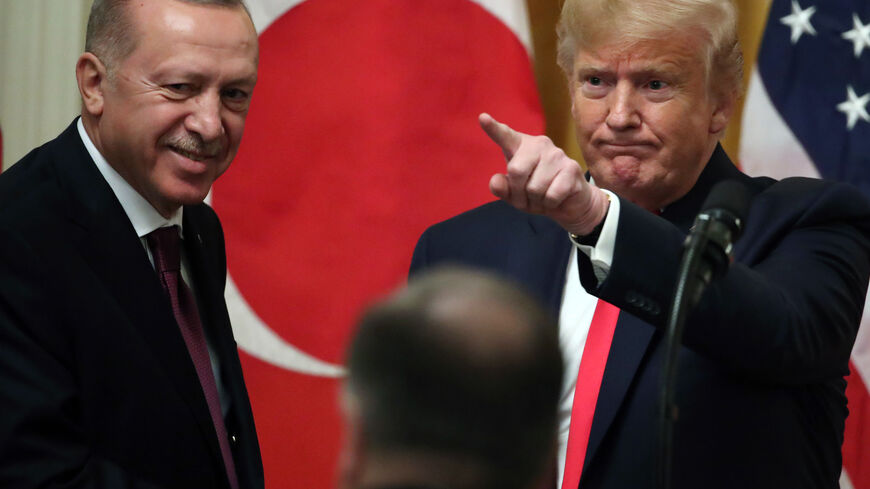 WASHINGTON, DC - NOVEMBER 13: U.S. President Donald Trump and Turkish President Recep Tayyip Erdogan participate in a joint news conference in the East Room of the White House on November 13, 2019 in Washington, DC. The two leaders had a meeting in the Oval Office before speaking to the media at the news conference. (Photo by Mark Wilson/Getty Images)