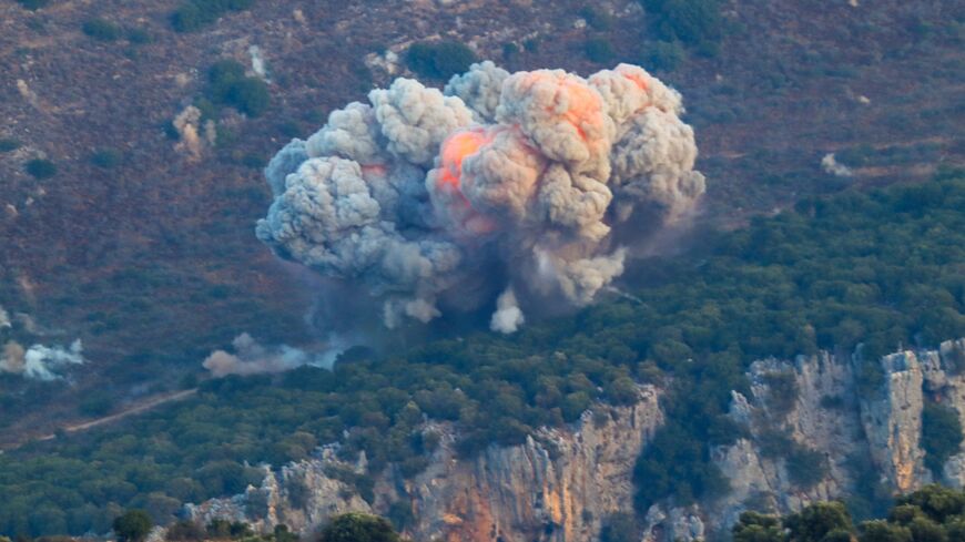 Smoke billows from the site of an Israeli airstrike in Marjayoun, near the Lebanon-Israel border, on Sept. 23, 2024. 