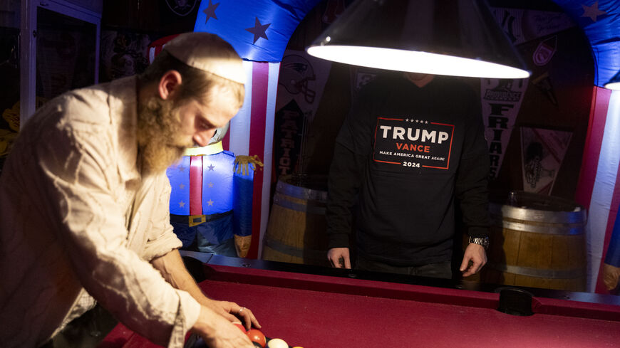 JERUSALEM, UNSPECIFIED - NOVEMBER 6: Supporters of Republican presidential nominee, former President Donald Trump during an election night watch party on November 6, 2024 in Jerusalem, Unspecified. Americans cast their ballots today in the presidential race between Republican nominee former President Donald Trump and Democratic nominee Vice President Kamala Harris, as well as multiple state elections that will determine the balance of power in Congress. (Photo by Amir Levy/Getty Images)