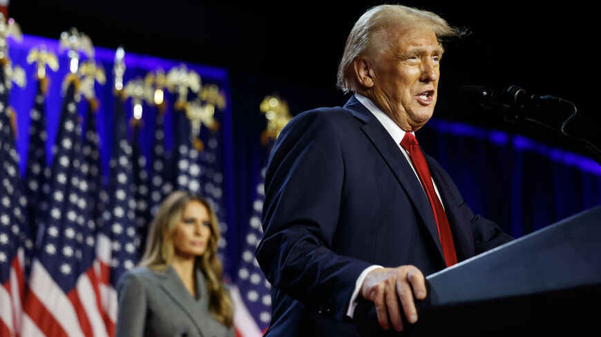 Republican presidential nominee, former US President Donald Trump, speaks during an election night event at the Palm Beach Convention Center on Nov. 6, 2024 in West Palm Beach, Florida. 