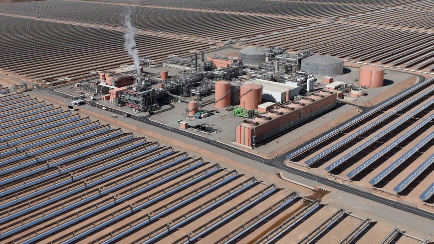 An aerial view of the solar mirrors at the Noor 1 Concentrated Solar Power plant, some 20 kilometers (12.5 miles) outside the town of Ouarzazate, central Morocco, Feb. 4, 2016.