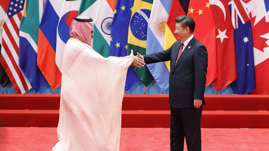 Chinese President Xi Jinping (shakes hands with Saudi Arabian Deputy Crown Prince  Mohammed bin Salman bin Abdulaziz Al Saud at the G20 Summit on Sept. 4, 2016, in Hangzhou, China. 