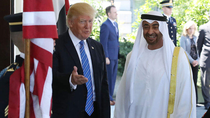 US President Donald Trump welcomes Crown Prince Sheikh Mohammed bin Zayed Al Nahyan of Abu Dhabi, for a meeting in the Oval Office of the White House, Washington, May 15, 2017.