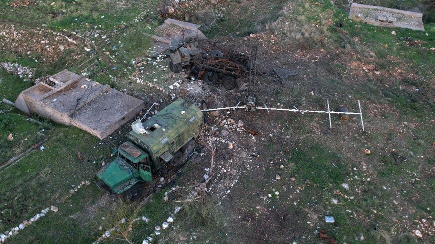 An aerial view of damage after an Israeli air strike on a site belonging to ousted Syrian president Bashar al-Assad's military near Syria's southern port city of Tartus