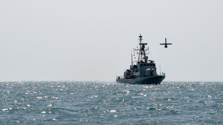 A US Navy Martin UAV drone flies over the Gulf waters as Royal Bahrain Naval Force (RBNF) Abdulrahman Al Fadhel takes part in joint naval exercise between US 5th Fleet Command and Bahraini forces, on October 26, 2021. - The US and Bahrain navies conducted a joint exercise at sea, launching a series of drills integrating unmanned systems into regional maritime operations. (Photo by Mazen Mahdi / AFP) (Photo by MAZEN MAHDI/AFP via Getty Images)